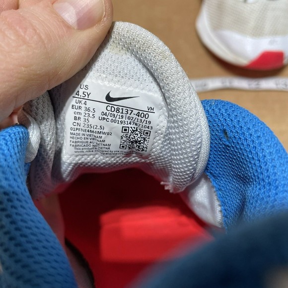 Nike 4.5Y/Womens 6 Bomb Pop CD8137-400 Tennis Shoe Downshifter Heat Check White - Picture 9 of 9